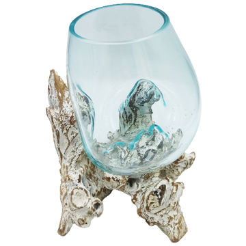 Sticlă Topită pe Lemn - Alb Spălat - Vas Mare