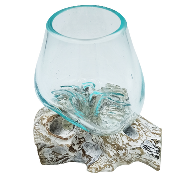 Sticlă topită pe lemn de alb - Bol mic