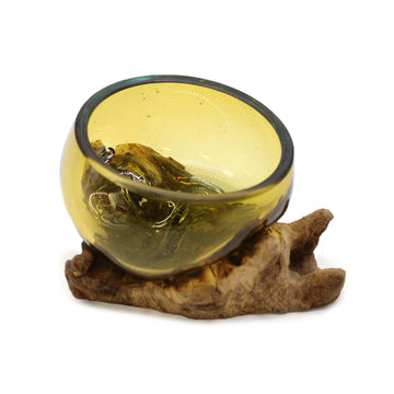 Vas Mic din Sticlă Topită pe Lemn