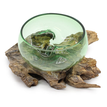 Figurina decorativa din sticla reciclata- Bol mare decorativ, pe lemn